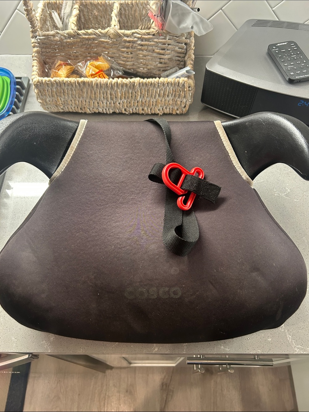 Cosco Black Booster Car Seat Cushion with Red Strap Clip